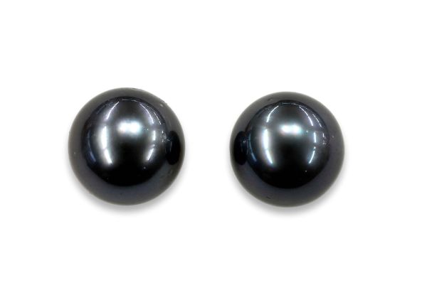 Natural Color Tahitian Pearl Round Pair – 9.6-9.7 mm