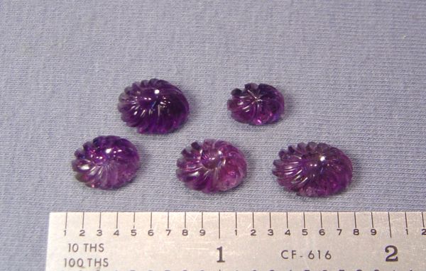 Amethyst Hand-Carved Cabochon Flowers 5 pc. - Lot #18