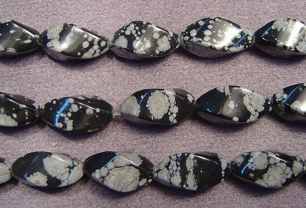 Snowflake Obsidian Waved Oval Bead Strands