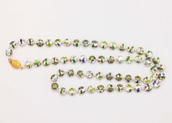 White Cloisonne Bead Necklace