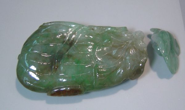 Jadeite Melon Carved Bottle with Worm