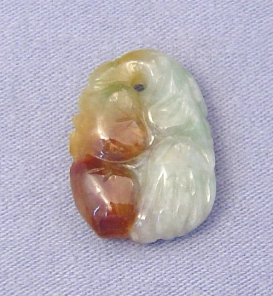 Natural Jadeite Pendant Carving - Brown & Green Double Peaches