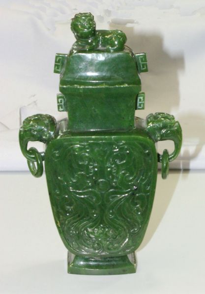 Nephrite Covered Urn with Two Rings