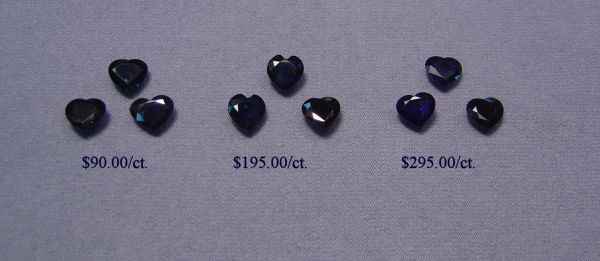 Sapphire Faceted Hearts - 7x7mm