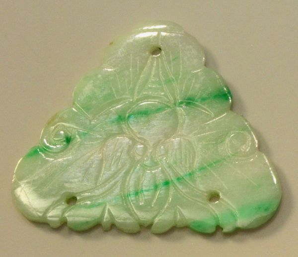 Antique Natural Jadeite Hand-Carved Trangular Pendant - 19th Century