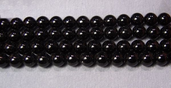 Black Stone Round Bead Strands
