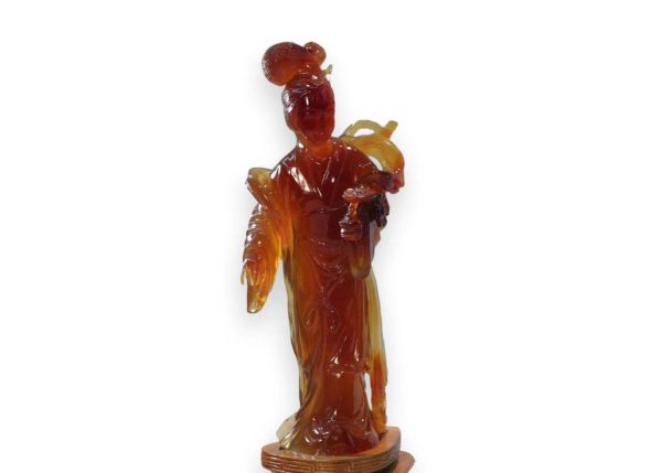 Carnelian Agate Hand-Carved Statue - Beauty with Flowers