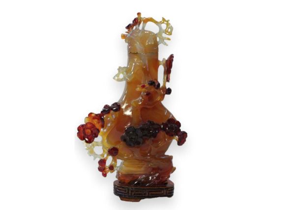 Agate Hand-Carved Vase with Cover - Flowers