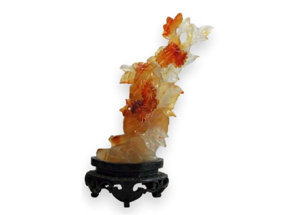 Carnelian Agate Hand-Carved Statue - Covered Vase with Flowers