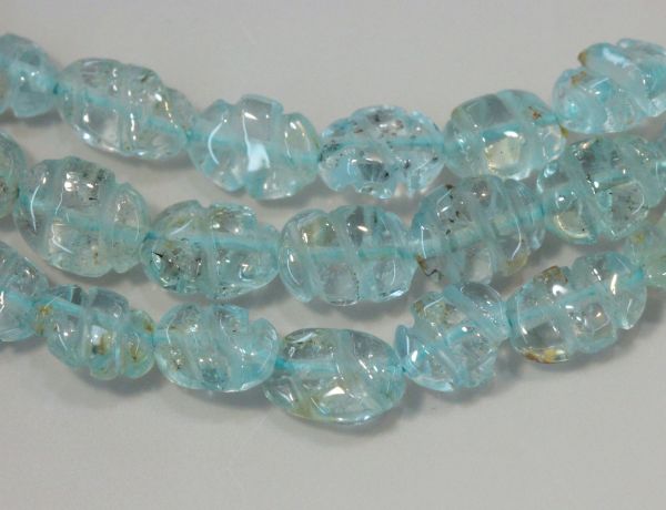 Aquamarine Carved Lotus Seed Beads