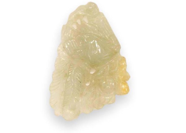 Natural Jadeite Hand-Carved Pendant - Bird in Foliage