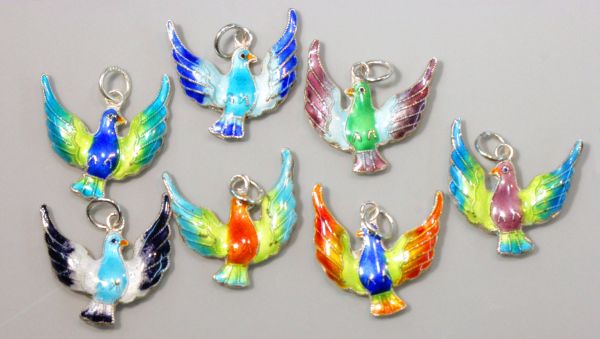 Enameled Birds on Fine Silver