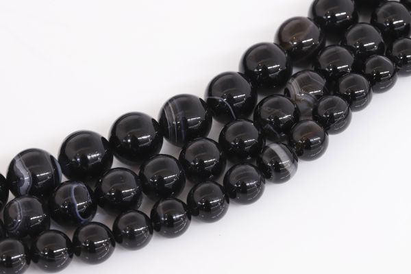 Black Striped Agate Smooth Round Beads