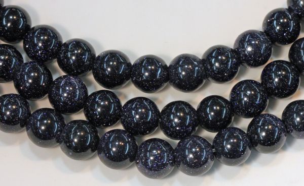 Blue Goldstone Smooth Round Bead Strands