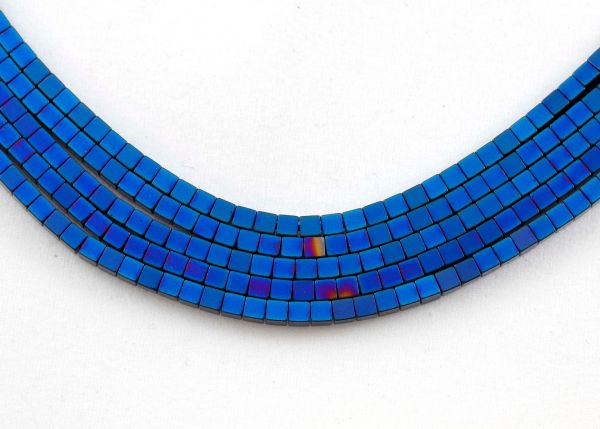 Blue Plated 2x2mm Cube Beads