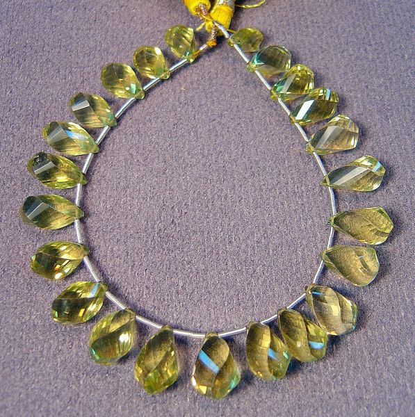 Lemon Quartz Side-drilled Briolette Faceted Bead Strands