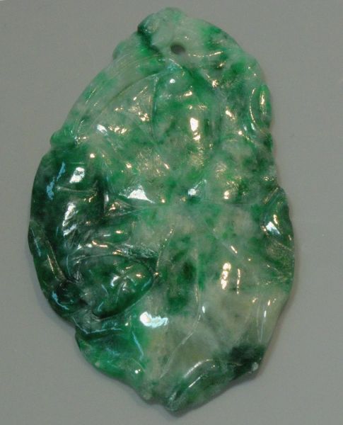 Natural Jadeite Hand-Carved Pendant - Dragon on Lotus with Fish