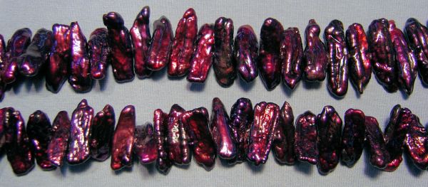 Freshwater Cultured Black Raspberry Pearls  Side-Drilled Biwa Stick Strands - 7-8m x 20-22mm