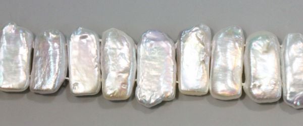 Freshwater Cultured Natural White Double-Drilled Tablet Pearl Strand - 8x18mm