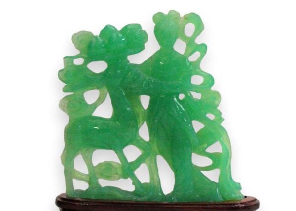 Chrysoprase Statue - Beauty with Deer