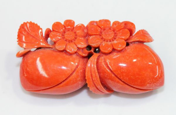 Coral Carved Peaches and Flowers