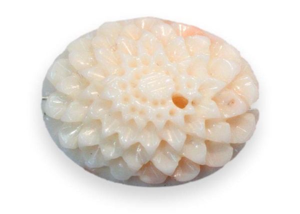 Carved Coral &ldquo;Chrysanthemum&rdquo; Oval Bead, 6.62 gr.