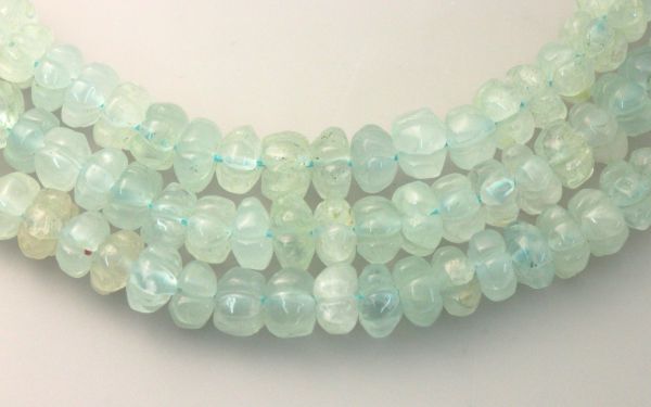 Aquamarine Melon-Carved Bead Strands - 6-7mm