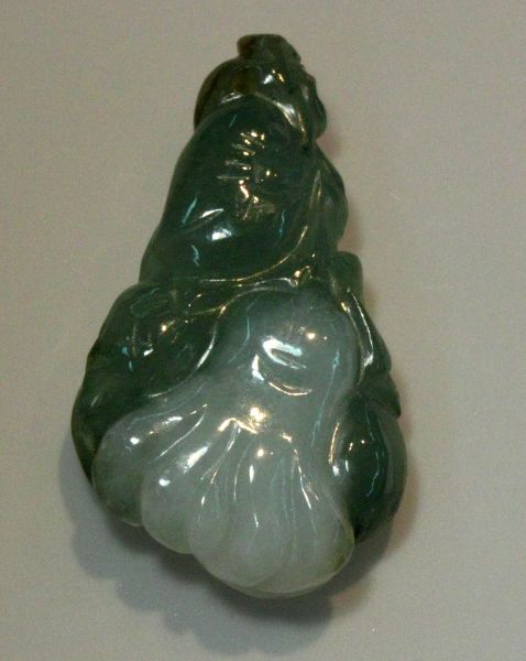 Green with White Flower Jadeite Carving