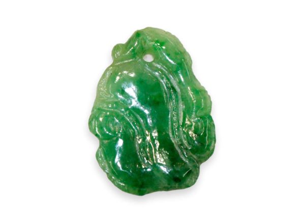 Fine Natural Deep Green Jadeite Hand-Carved Pendant