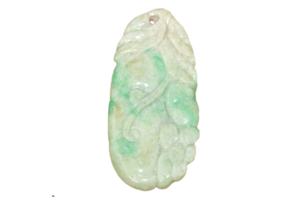 Natural Jadeite Hand-Carved Pendant - Floral Motif