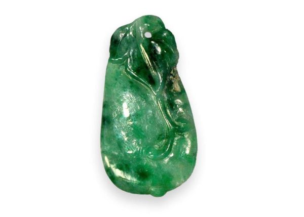Natural Semi-Transluscent Jadeite Hand-Carved Pendant - Gourd