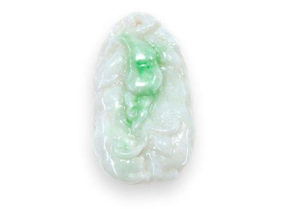 Natural Jadeite Hand-Carved Pendant - Bean Pods & Bottle Gourd