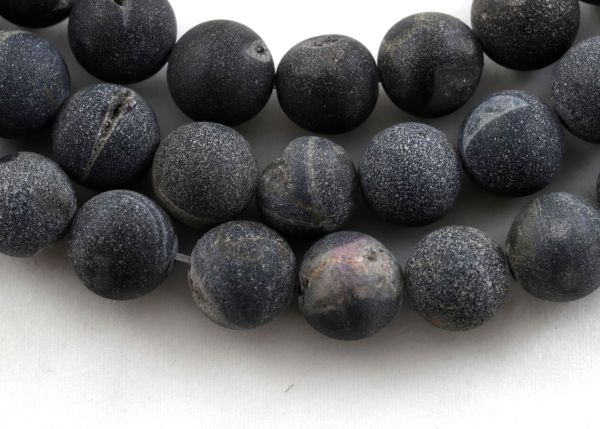 Charcoal Agate with Drusy Round Bead Strands
