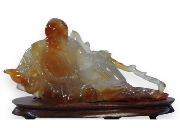Carnelian Agate Hand-Carved Statue - Immortal with Gourd & Staff 