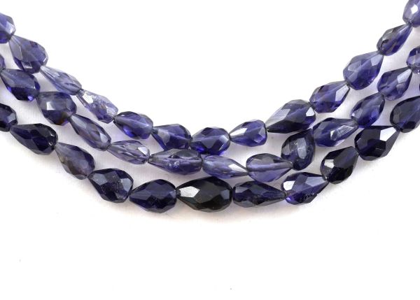 Iolite Flat Faceted Briolette Bead Strands - 4x7mm