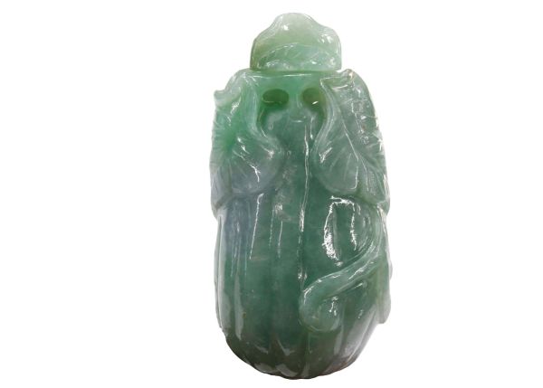 Natural Jadeite Hand-Carved Snuff Bottle - Melon with Leaves