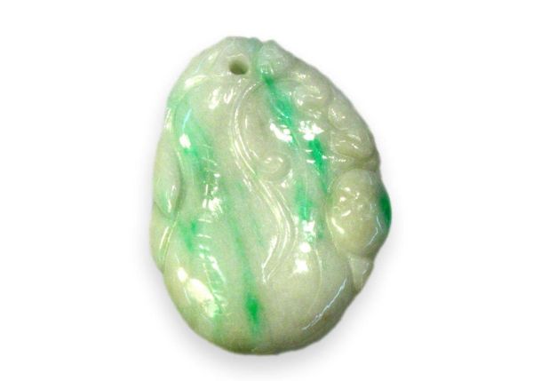 Natural Jadeite Hand-Carved  Pendant - Gourd with Chi Lin