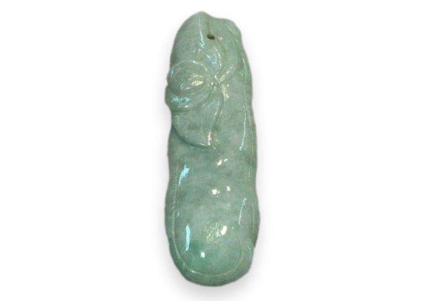 Natural Jadeite Hand-Carved Pendant - Bean Pod with Flower