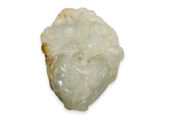 Natural Jadeite Hand-Carved Pendant - Peach of Longevity and Bat