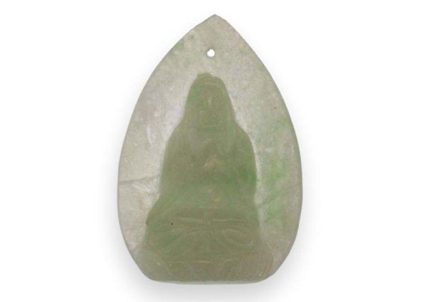 Natural Burmese Jadeite Translucent Pendant Carving, 20x30mm - Quan Yin