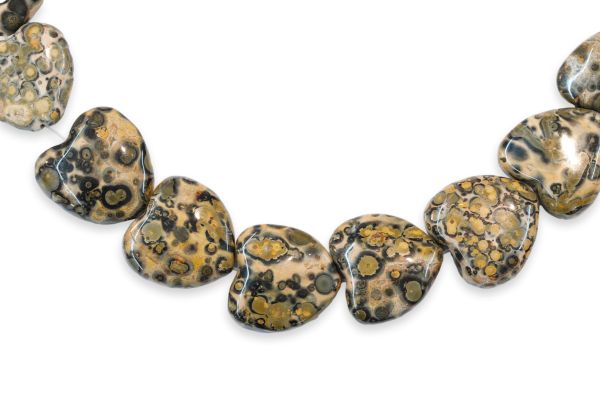 Leopardskin Jasper Heart Bead Strands
