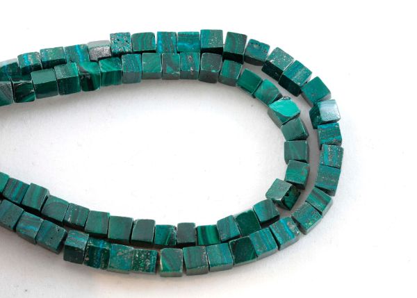 Malachite Cube Bead Strands - 4x4mm