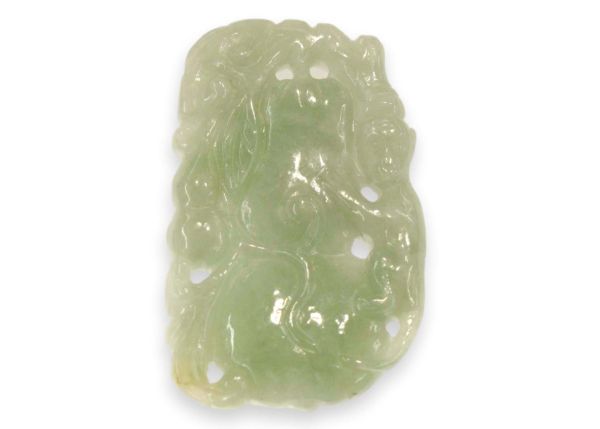 Natural Jadeite Hand-Carved Pendant - Monkey and Bottle Gourd