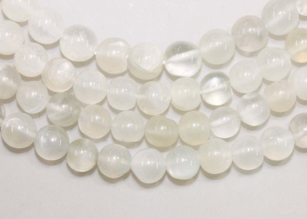 White Moonstone Smooth Round Bead Strands