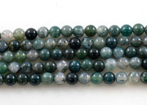 Moss Agate Round Bead Strands