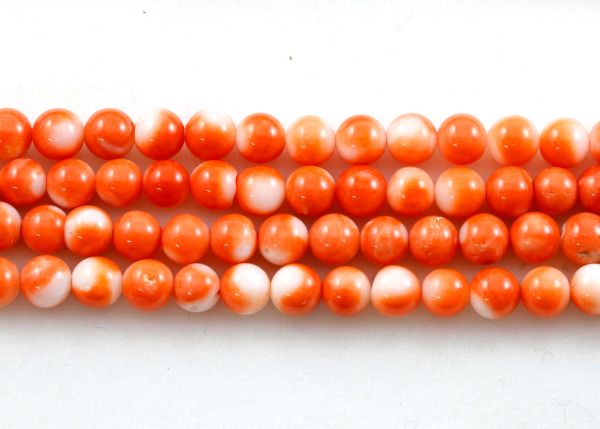 Coral Mottled Round Bead Strands - Untreated