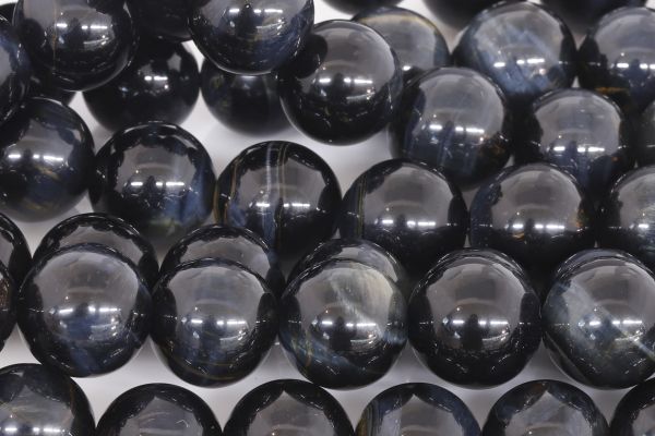 Natural Midnite Blue Tigereye Smooth Round Beads