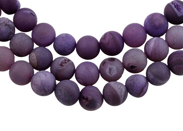 Purple Agate with Drusy Round Bead Strands - 14mm