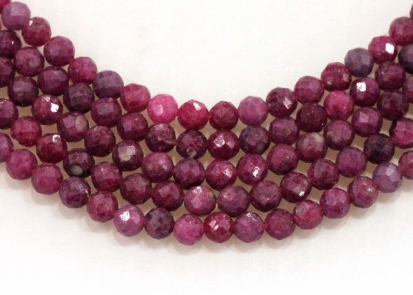 Ruby Faceted Round Bead Strands - 4mm