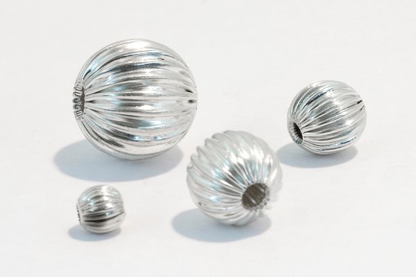 Sterling Silver Round Corrugated Beads